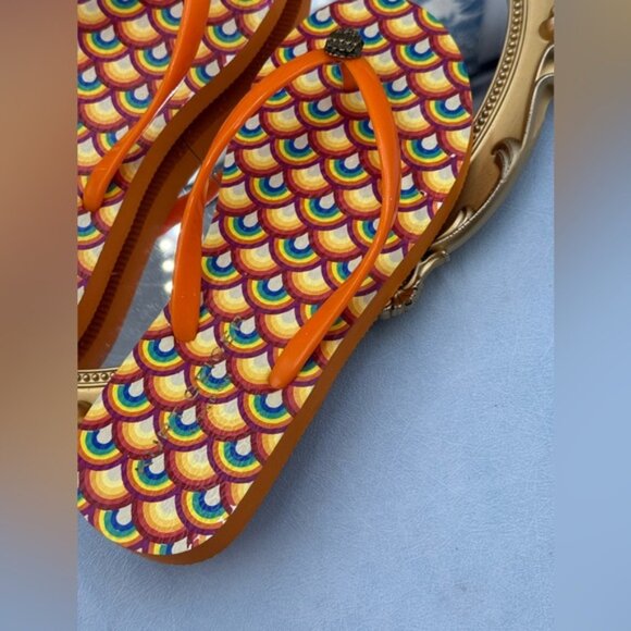🆕 KURT GEIGER LONDON 🧿 NWOB Kensington Rainbow Flip Flops, Orange - Sz 37 US 7 - Picture 9 of 11